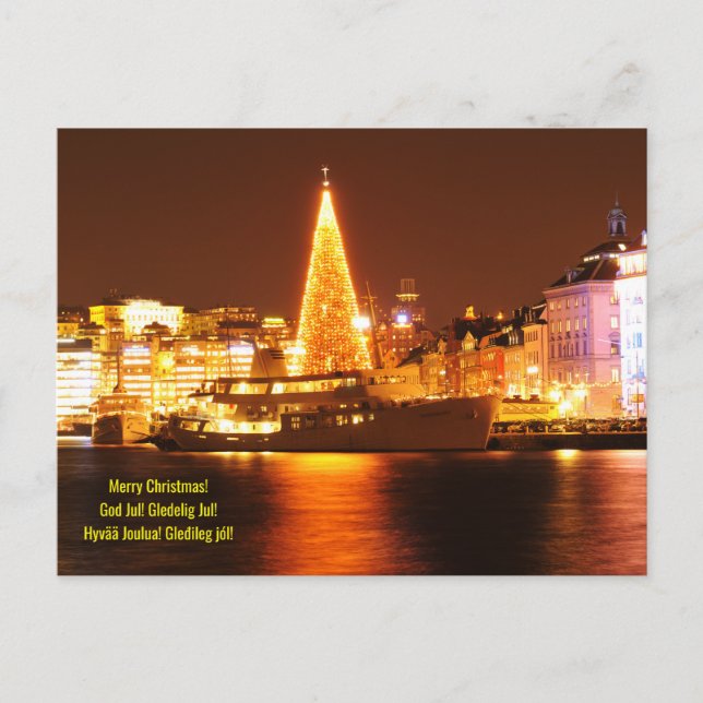 Stockholm, Sweden at Christmas at night Holiday Postcard (Front)
