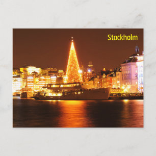 Stockholm, Sweden at Christmas at night Holiday Postcard