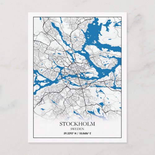 Stockholm Sweden City Map Travel Simple Postcard