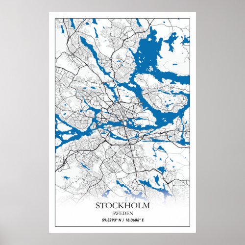 Stockholm Sweden City Map Travel Simple Poster