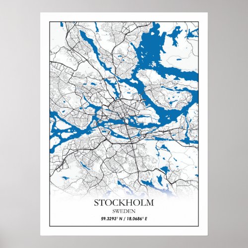 Stockholm Sweden City Map Travel Simple Poster