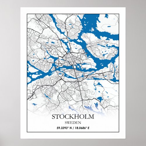 Stockholm Sweden City Map Travel Simple Poster