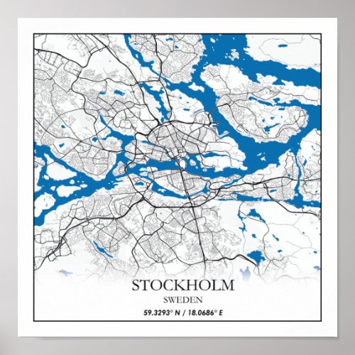 Stockholm Sweden City Map Travel Simple Poster