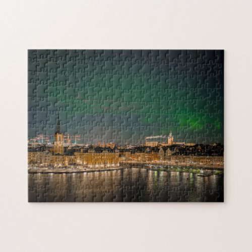 Stockholm Sweden City Northern Lights Scandinavian Jigsaw Puzzle