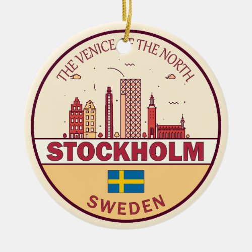 Stockholm Sweden City Skyline Emblem Ceramic Ornament