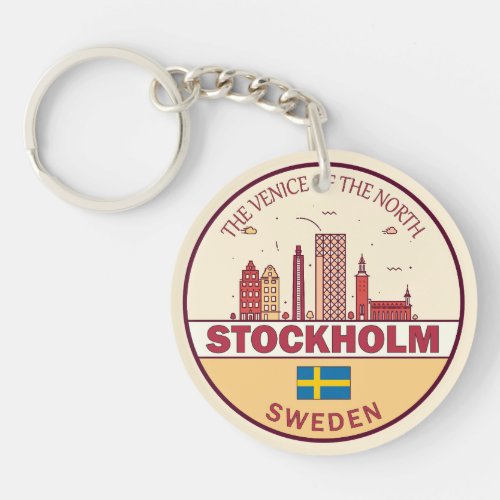 Stockholm Sweden City Skyline Emblem Keychain