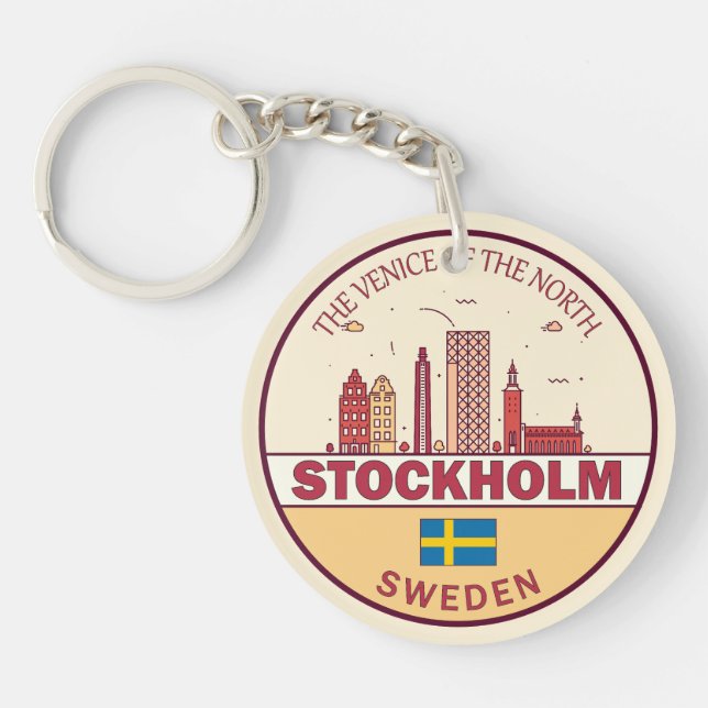 Stockholm Sweden City Skyline Emblem Keychain (Front)