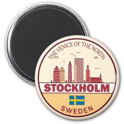 Stockholm Sweden City Skyline Emblem Magnet