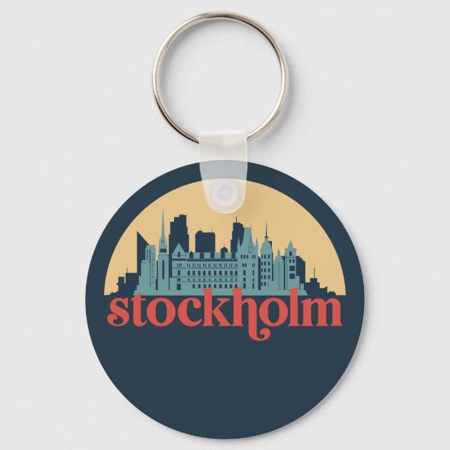 Stockholm Sweden City Skyline Retro Cityscape Art Keychain (Front)