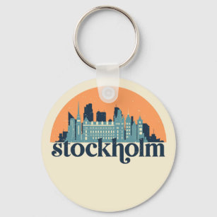 Stockholm Sweden City Skyline Retro Cityscape Art Keychain