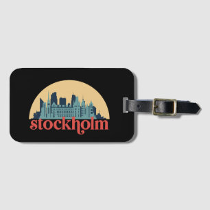 Stockholm Sweden City Skyline Retro Cityscape Art Luggage Tag