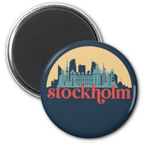 Stockholm Sweden City Skyline Retro Cityscape Art Magnet