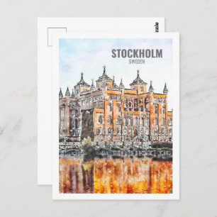 Stockholm Sweden Famous Travel Place Watercolor Postcard