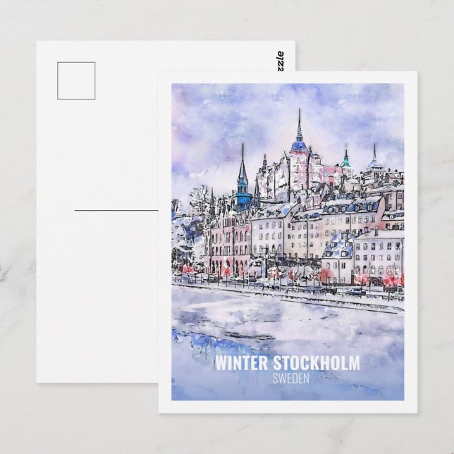 Stockholm Sweden Famous Travel Watercolor Sketch Postcard (Front/Back)