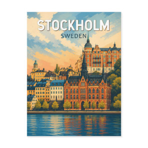 Stockholm Sweden Illustration Travel Art Vintage Postcard