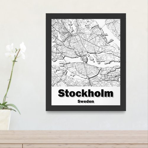 Stockholm Sweden minimalistic streets map Framed Art