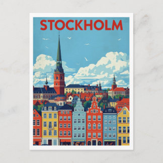 Stockholm, Sweden Retro Cityscape Travel Postcard