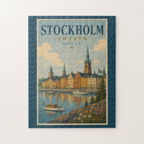 Stockholm Sweden Skyline Illustration Travel Art Jigsaw Puzzle