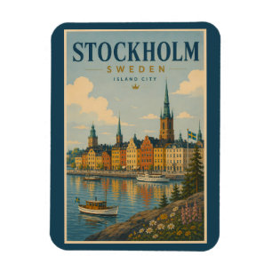 Stockholm Sweden Skyline Illustration Travel Art Magnet