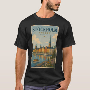Stockholm Sweden Skyline Illustration Travel Art T-Shirt