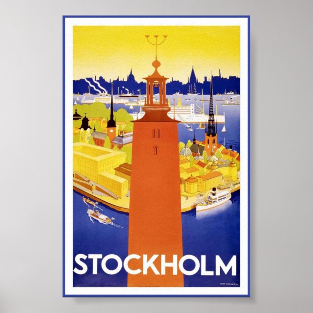 Stockholm Sweden Swedish Vintage Travel Poster (Front)