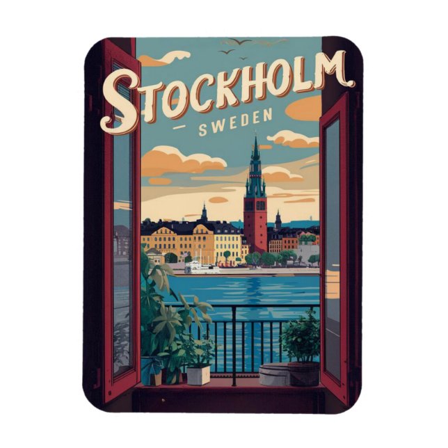 stockholm sweden travel vintage balcony view gifts magnet (Vertical)