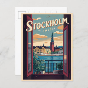 stockholm sweden travel vintage balcony view gifts postcard