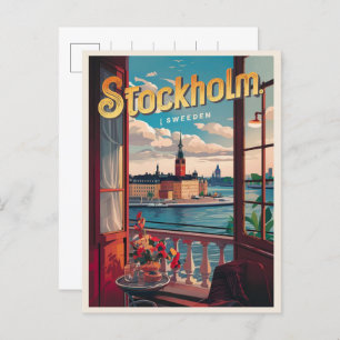 stockholm sweden travel vintage balcony view gifts postcard