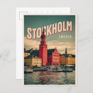 stockholm sweden travel vintage waterfront gifts postcard
