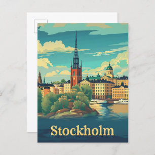 Stockholm Sweden Vintage Retro Travel Illustration Postcard
