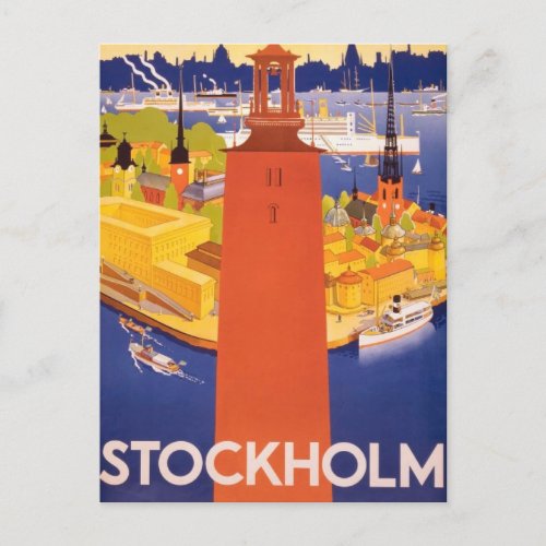 Stockholm Sweden vintage travel holiday postcard