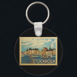 Stockholm Sweden Vintage Travel Keychain<br><div class="desc">Stockholm Sweden design in Vintage Travel style featuring a lovely coastal river setting.</div>