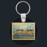 Stockholm Sweden Vintage Travel Keychain<br><div class="desc">Stockholm Sweden design in Vintage Travel style featuring a lovely coastal river setting.</div>