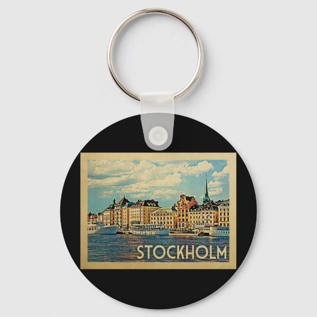 Stockholm Sweden Vintage Travel Keychain (Front)