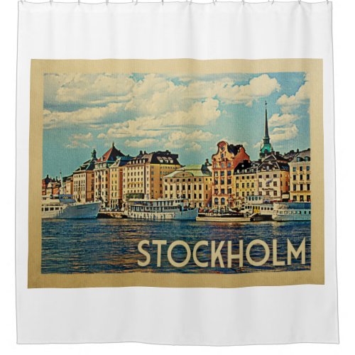 Stockholm Sweden Vintage Travel Shower Curtain