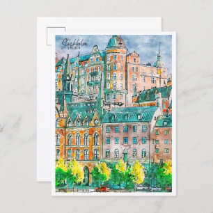 Stockholm Sweden vintage travel watercolor Postcard