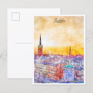 Stockholm Sweden vintage travel watercolor Postcard