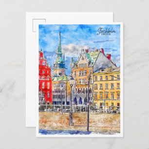 Stockholm Sweden vintage travel watercolor Postcard