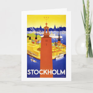Stockholm Vintage Travel Poster Restored Holiday Card