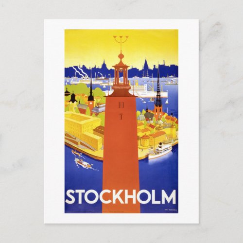 Stockholm Vintage Travel Poster Restored Postcard