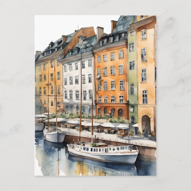 Stockholm watercolor art postcard (Front)