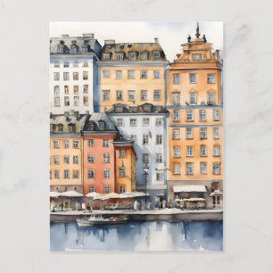 Stockholm watercolor art postcard