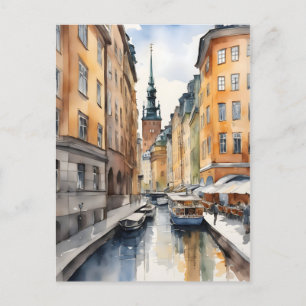 Stockholm watercolor art postcard