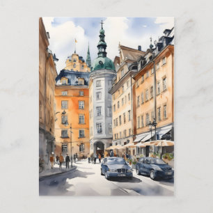 Stockholm watercolor art postcard