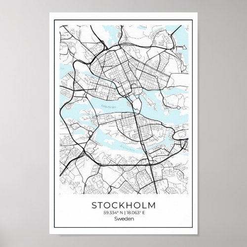 Stockholm White Map _ Black And White Home Decor