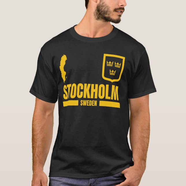 Stockholm with Sweden Flag, Stockholm Emblem, Stoc T-Shirt (Front)