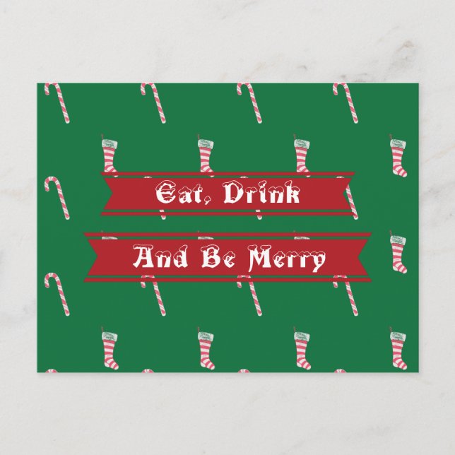 Stocking & Candy Cane Christmas Postcard (Front)