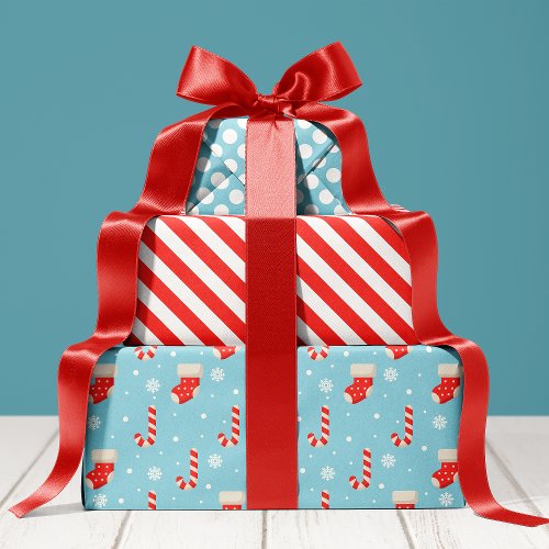 Stocking Candy Cane Pattern Cute Holiday Christmas Wrapping Paper Sheets