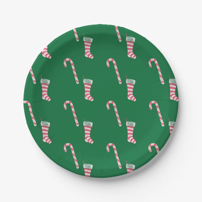 Stocking & Candy Cane Pattern Paper Plates (Front)