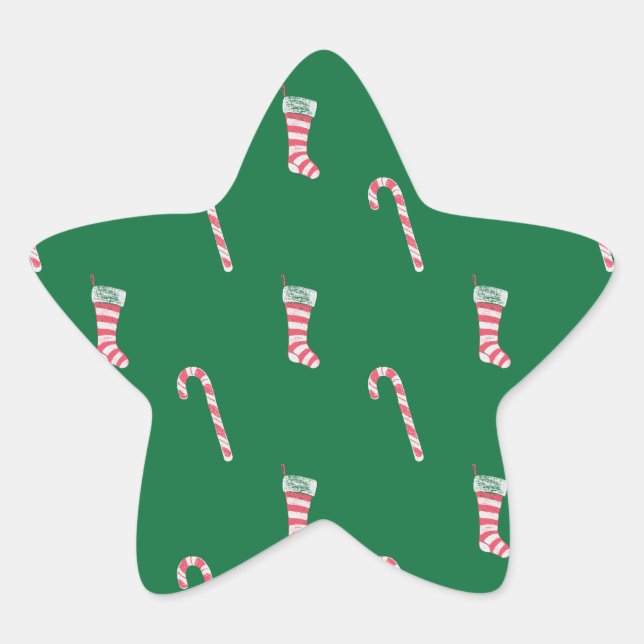 Stocking & Candy Cane Pattern Star Sticker (Front)